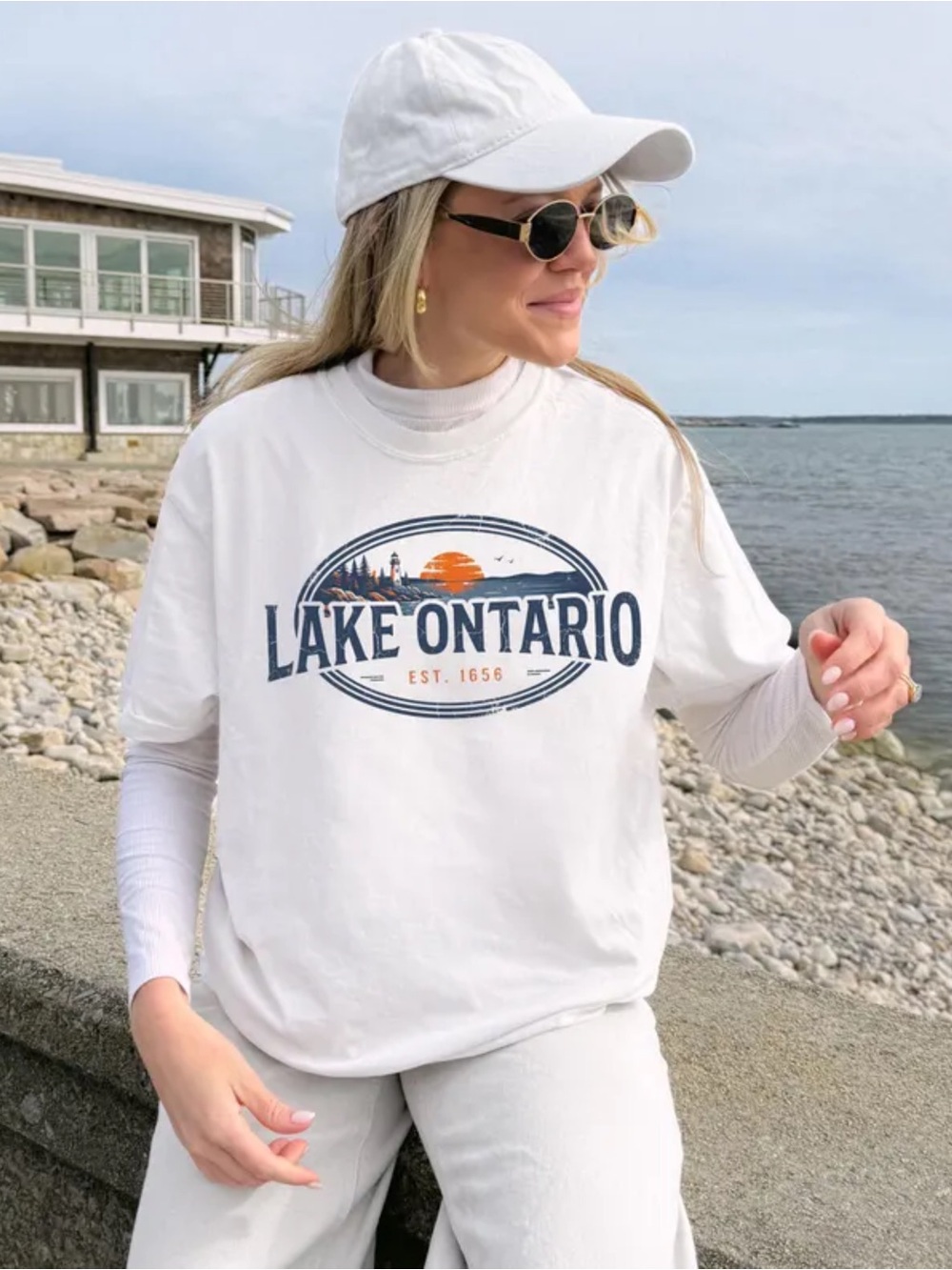 Lake Ontario Great Lakes Lighthouse White Coastal Nature Graphic T-Shirt